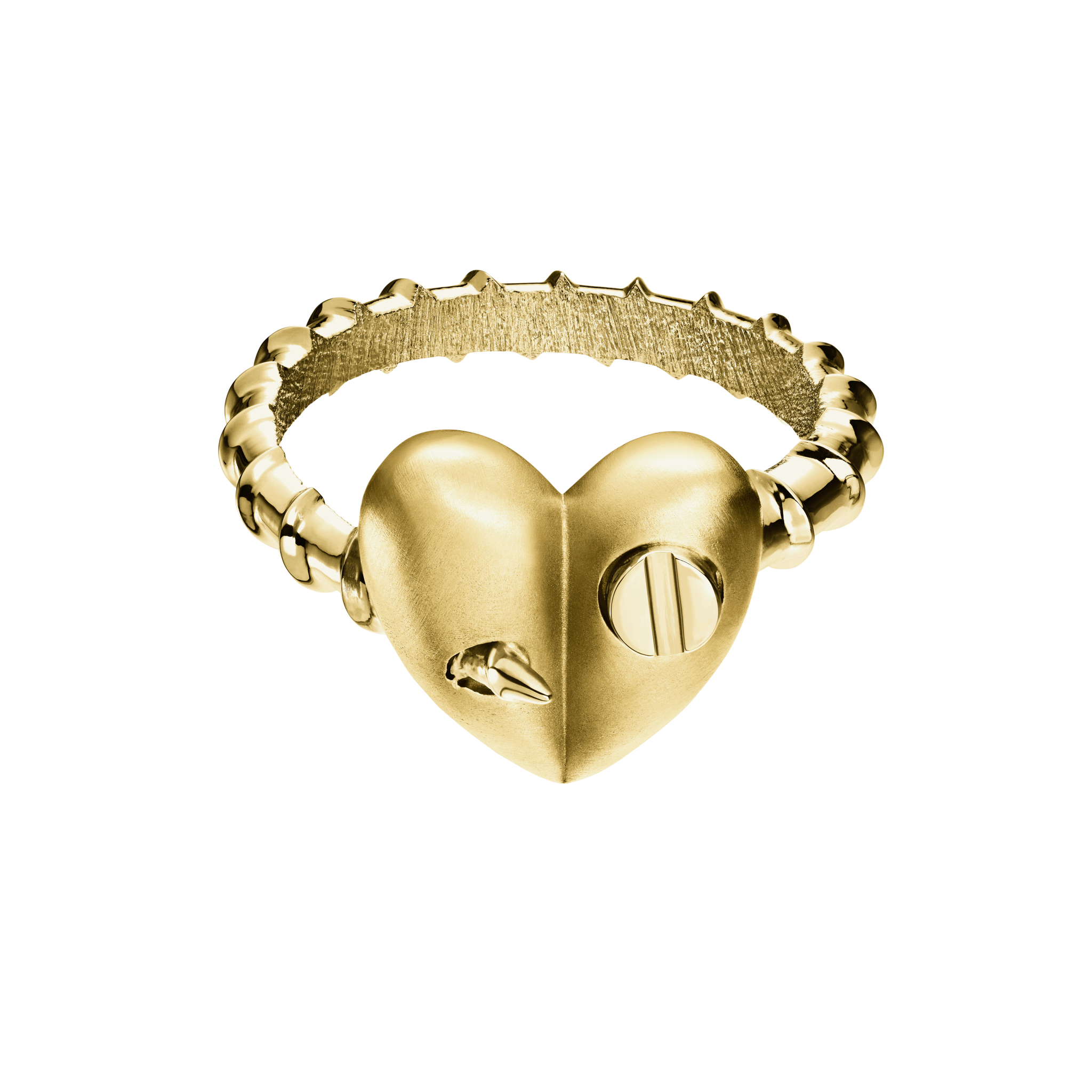 A detail of Heart Ring with Screw in Yellow Gold